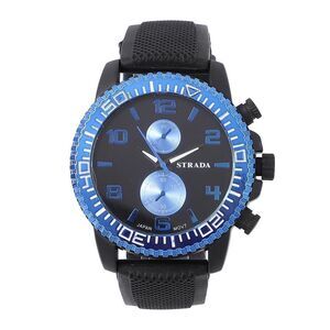STRADA Watch with Black, Blue False Chronograph Dial and Black Silicone Strap
